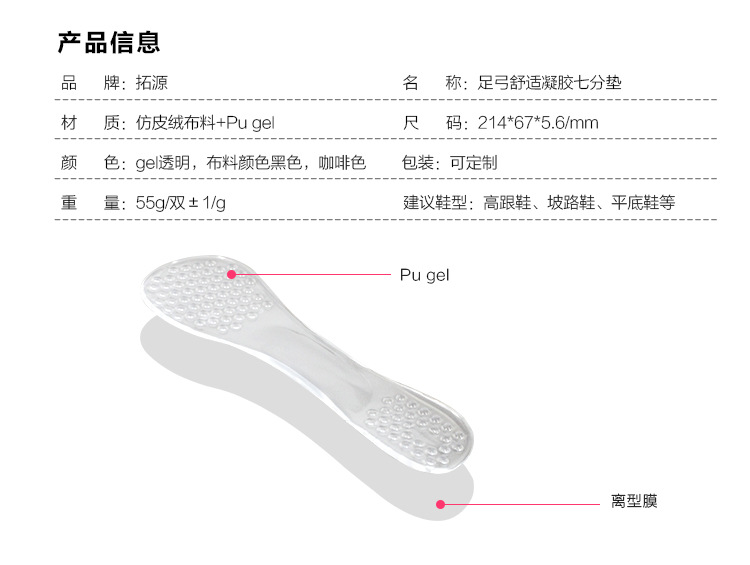 硅膠鞋墊，PU GEL鞋墊，凝膠七分墊